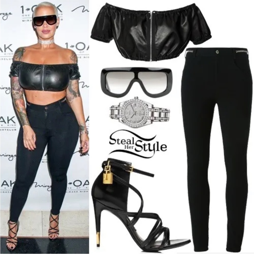 ALEXANDER WANG OFF-SHOULDER LEATHER CROP TOP XS